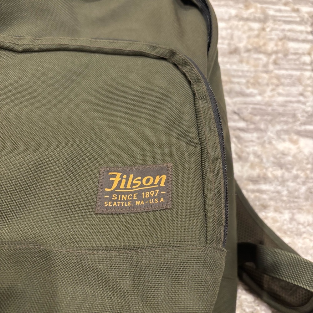 Filson Dryden Backpack Otter Green Carry On Travel Work Hike Leather Tabs - Picture 7 of 15